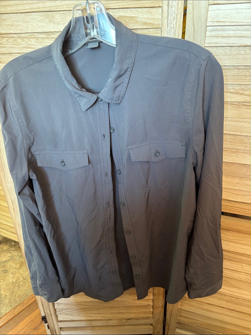 Eddie Bauer Women's Dark Gray Button-Front Shirt Small